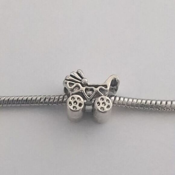 Silver Baby Carriage Charm for Pandora Style Bracelet - Picture 1 of 4